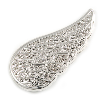 65mm L Avalaya Silver Plated Safety Pin Brooch with Crystal Charms
