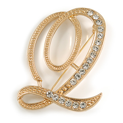 'Q' Gold Plated Clear Crystal Letter Q Alphabet Initial Brooch Personalised Jewellery Gift - 45mm Tall - main view