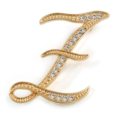 'Z' Gold Plated Clear Crystal Letter Z Alphabet Initial Brooch Personalised Jewellery Gift - 40mm Tall - main view