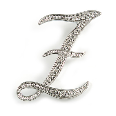 'Z' Rhodium Plated Clear Crystal Letter Z Alphabet Initial Brooch Personalised Jewellery Gift  - 40mm Tall - main view
