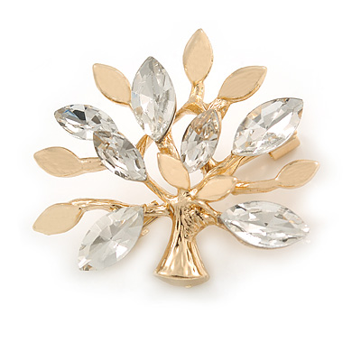 Small Clear Crystal Tree Brooch In Gold Tone - 35mm Across - main view