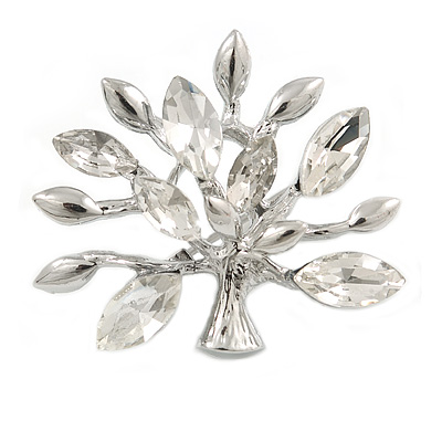 Small Clear Crystal Tree Brooch In Silver Tone - 35mm Across - main view