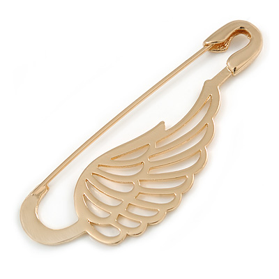 Medium Polished Gold Tone Wing Safety Pin Brooch In Gold Plating - 60mm Length