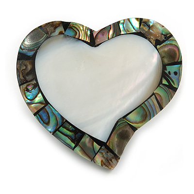 40mm L/Heart Shape Sea Shell Brooch/Grey/Abalone Shades/ Handmade/ Slight Variation In Colour/Natural Irregularities - main view