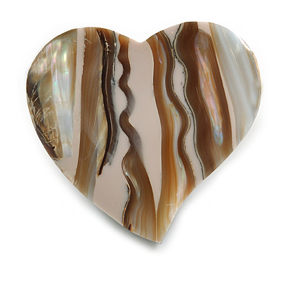 40mm L/Heart Shape Sea Shell Brooch/Cream/Natural Shades/ Handmade/ Slight Variation In Colour/Natural Irregularities - main view