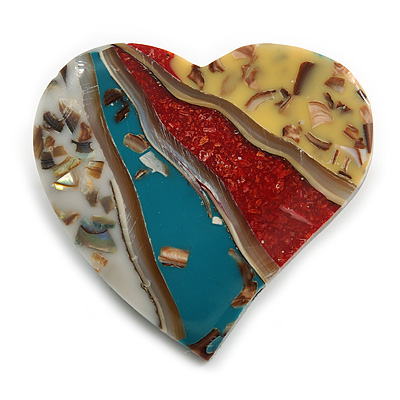 40mm L/Heart Shape Sea Shell Brooch/Multicoloured/ Handmade/ Slight Variation In Colour/Natural Irregularities - main view