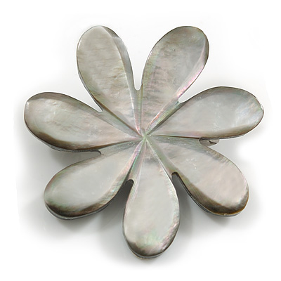 40mm L/Flower Sea Shell Brooch/ Silver/Light Grey Shades/ Handmade/ Slight Variation In Colour/Natural Irregularities - main view