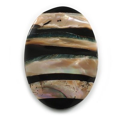 45mm L/Oval Sea Shell Brooch/Black/Natural Colours/ Handmade/Slight Variation In Colour/Natural Irregularities - main view