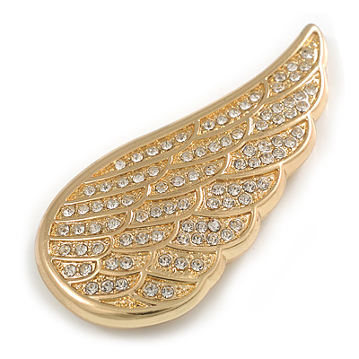 Bold Crystal Wing Scarves/ Shawls/ Ponchos Brooch Brooch with Magnetic Closure in Gold Tone - 70mm Across - main view