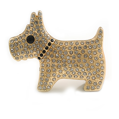 Crystal Dog Magnetic Scarves/ Shawls/ Ponchos Brooch In Gold Tone - 55mm Across