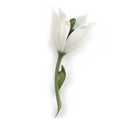 Snowdrop Flower Floral Brooch - 70mm Long - main view