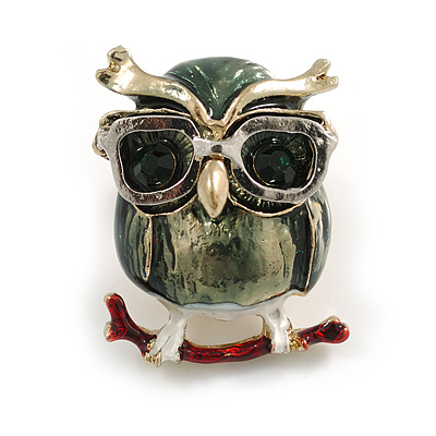 Small Funky Enamel Owl in The Glasses in Gold Tone - 30mm Tall - main view