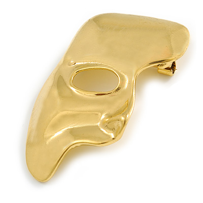Polished Gold Tone Half Face Mask Brooch/ Pendant - 45mm Tall