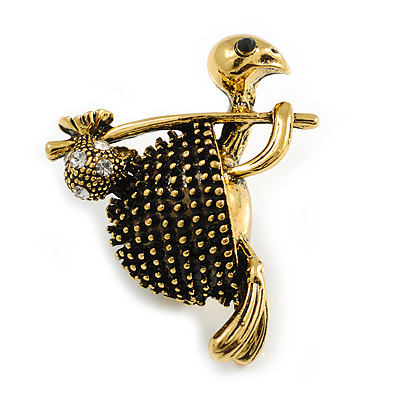 Vintage Inspired Turtle-Traveller Brooch in Aged Gold Tone Metal - 38mm Tall - main view