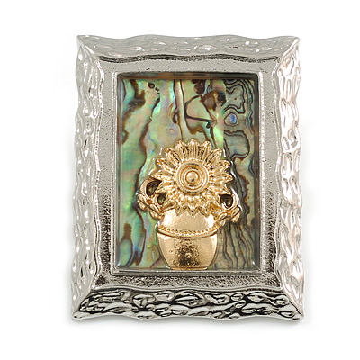 Silver/Gold Tone Abalone Element Picture Frame Brooch - 50mm Tall