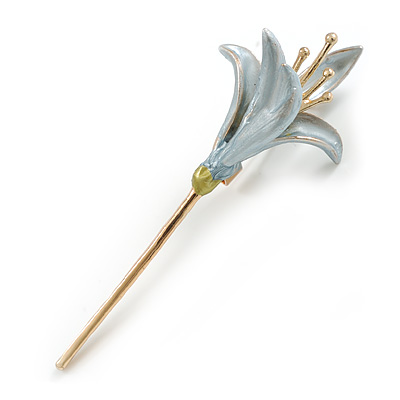 Light Blue Enamel Calla Lily Floral Brooch in Gold Tone - 70mm Long - main view