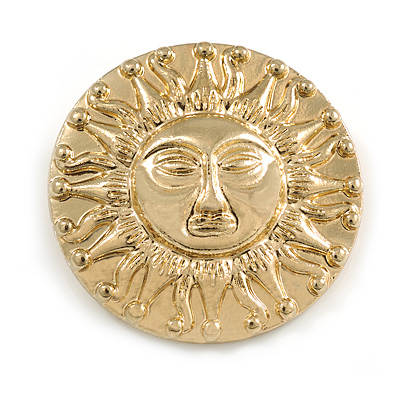 Polished Gold Tone Sun Motif Brooch - 35mm Diameter