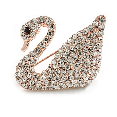 Clear Crystal Swan Brooch in Gold Tone - 35mm Across - main view