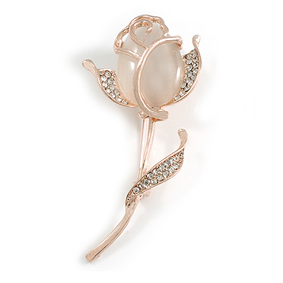 Exquisite Clear Crystal Rose Brooch In Gold Tone Metal - 70mm L - main view
