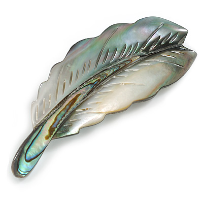 Mother Of Pearl Abalone Feather Brooch - 55mm Long - main view