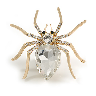 Statement Clear Crystal Spider Brooch In Gold Tone - 55mm Across - main view