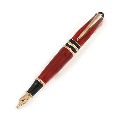 60mm L/ Dark Red/ Black Enamel Pen Brooch in Gold Tone/For Women/ Men/ Teachers/ Students/ Gifts - main view