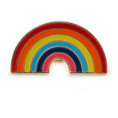 LGBTQ Gay Pride Multicoloured Enamel Rainbow Pin Brooch in Gold Tone - 33mm Wide - main view