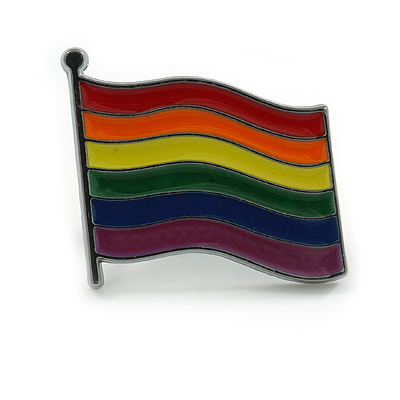LGBTQ Gay Pride Multicoloured Enamel Flag Pin Brooch in Black Tone - 25mm Across - main view