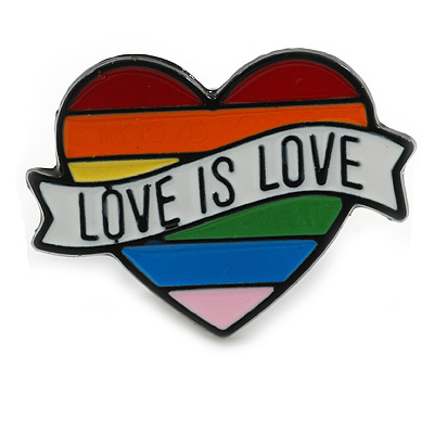 30mm Wide/ LGBTQ Gay Pride Multicoloured Enamel Heart Pin Brooch in Black Tone