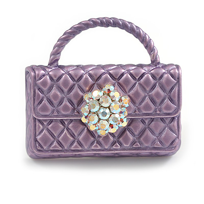 Stylish Crystal Bag Brooch (Lavender Purple) - 30mm Across