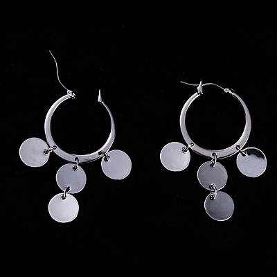 Small Silver Hoop Costume Earrings With Coins Drop - main view