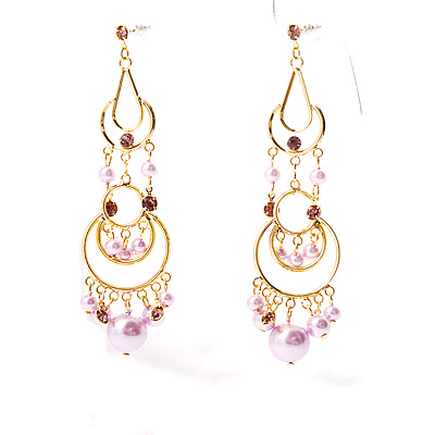 Pink Swinging Imitation Pearl Chandelier Earrings