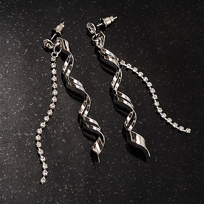 Silver-Tone Crystal Twisted Drop Fashion Earrings - main view