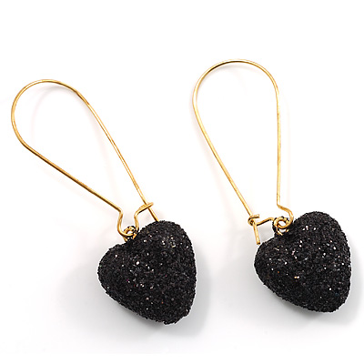 Black Sequin Heart Drop Costume Earrings - main view