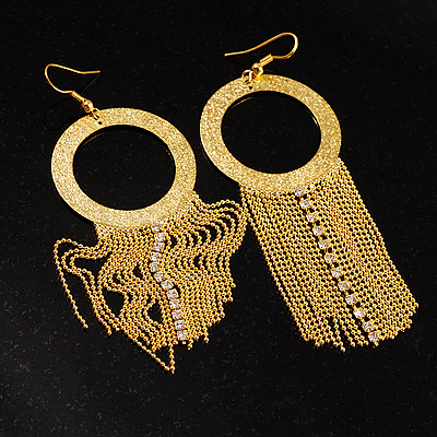 Gold-Tone Sparkling Hoop Tassle Earrings - main view