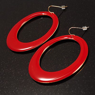 Stylish Red Enameled Hoop Dangle Earrings - main view