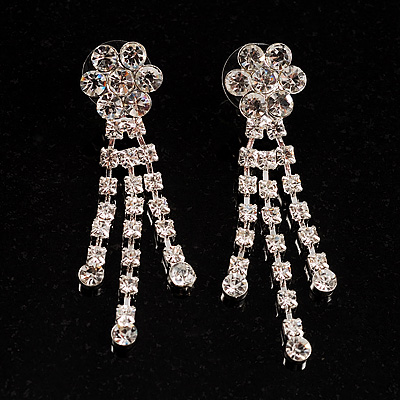 Stunning Crystal Floral Drop Earrings - main view