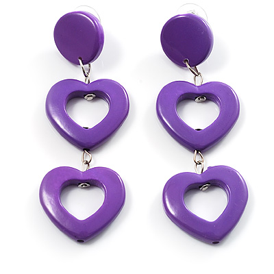 Funky Plastic Drop Heart Earrings (Purple) - main view