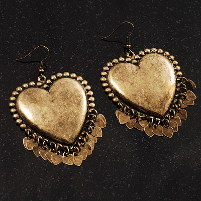 Copper Tone Dangle Heart Earrings - main view