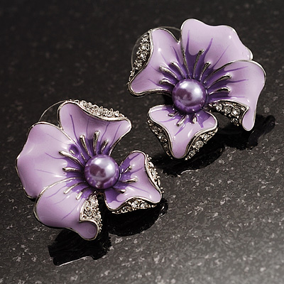 Purple Crystal Enamel Daisy Stud Earrings - main view