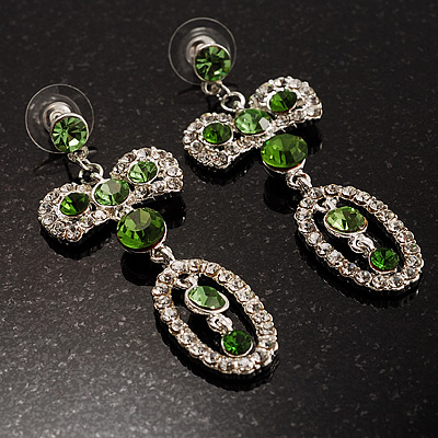 Stunning Diamante Bow Earrings (Clear & Green) - main view