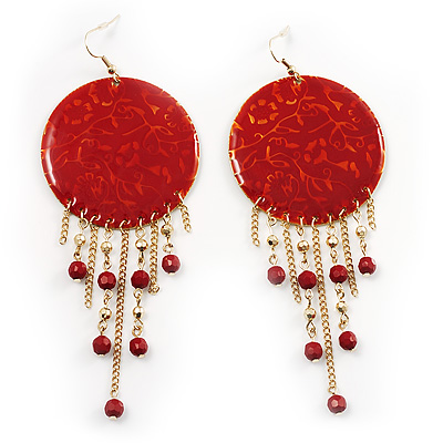 Red Disk Metal Chandelier Fashion Earrings - main view