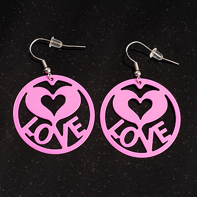 Pink 'Love' Metal Hoop Earrings - main view