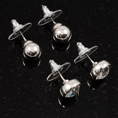 Silver Tone Clear Stud Earring Set - main view