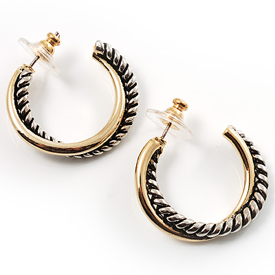 Two-Tone Hoop Earrings (Antique Silver&Gold) - main view