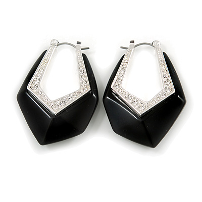 Black Plastic Crystal Hoop Earrings