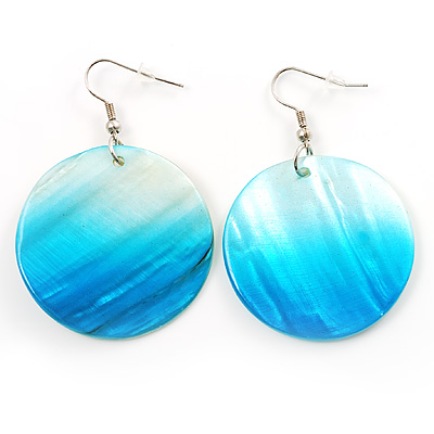 Round Shell Drop Earrings (Blue) - main view