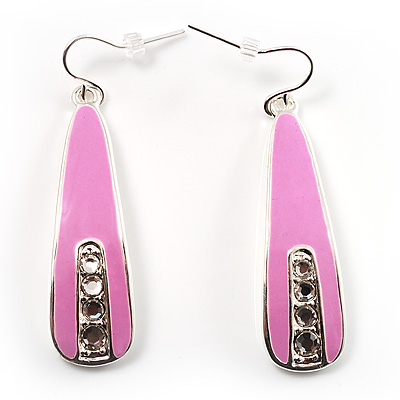 Pink Enamel Crystal Drop Earrings