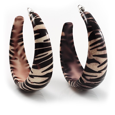Large Resin Animal Print Hoop Earrings (Black&Beige) - main view