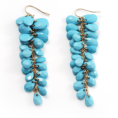 Turquoise Plastic Bead Dangle Earrings - main view